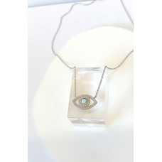 Ασημένιο κολιέ σε ασημί - Μάτι με ημιπολύτιμη πέτρα larimar και στρας (SN186)